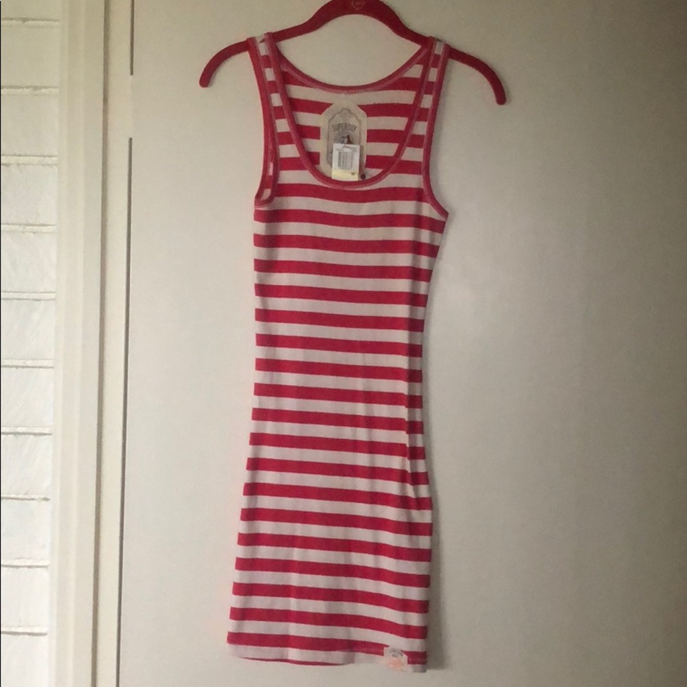 NWT-Superdry tank dress, sz M, white/coral stripes